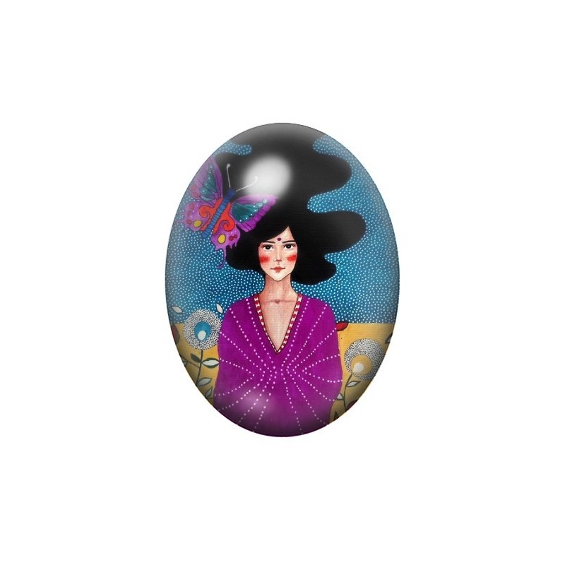 Cabochon en Verre Illustré Femme au Cheveux Flottants Coloré 13x18, 18x25 ou 30x40mm