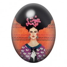 Cabochon en Verre Illustré Femme aux Fleurs Roses et Robe aux Oiseaux 13x18, 18x25 ou 30x40mm pour la création de bijoux fantais