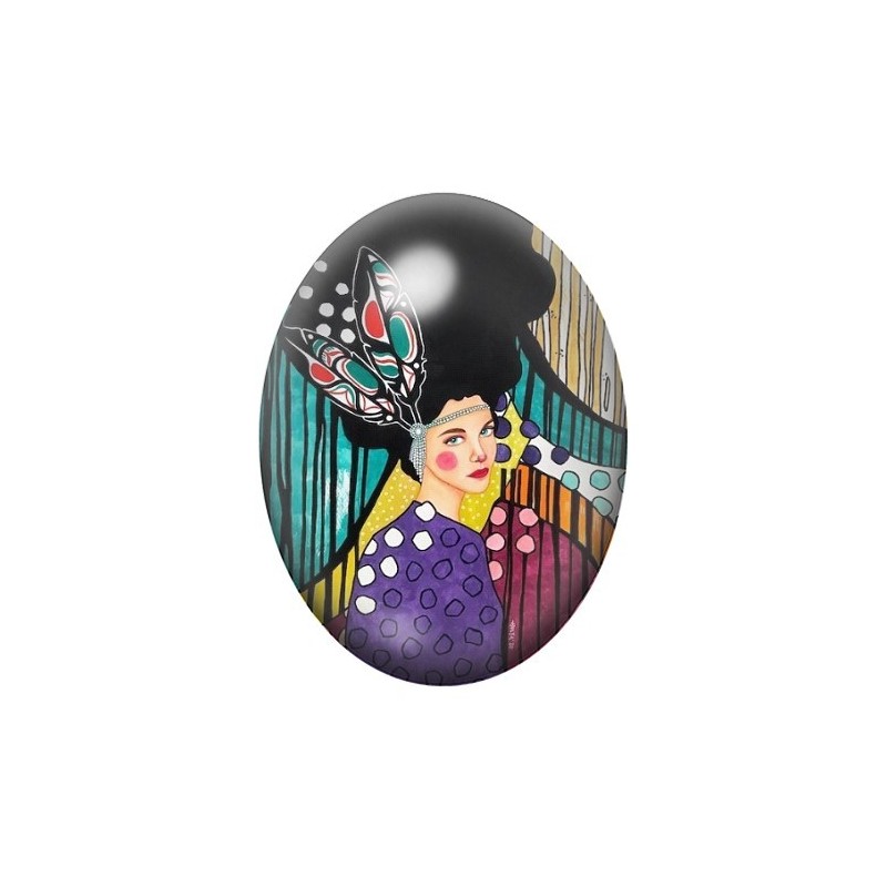 Cabochon en Verre Illustré Femme au Cheveux Flottants Coloré 13x18, 18x25 ou 30x40mm