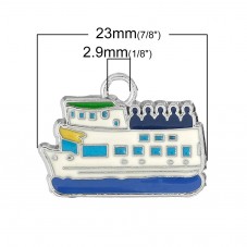 2 Breloques Bateau de Croisière en Émail Métal Argenté 23x17mm