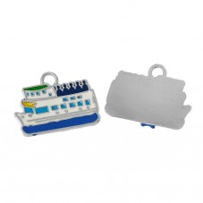 2 Breloques Bateau de Croisière en Émail Métal Argenté 23x17mm