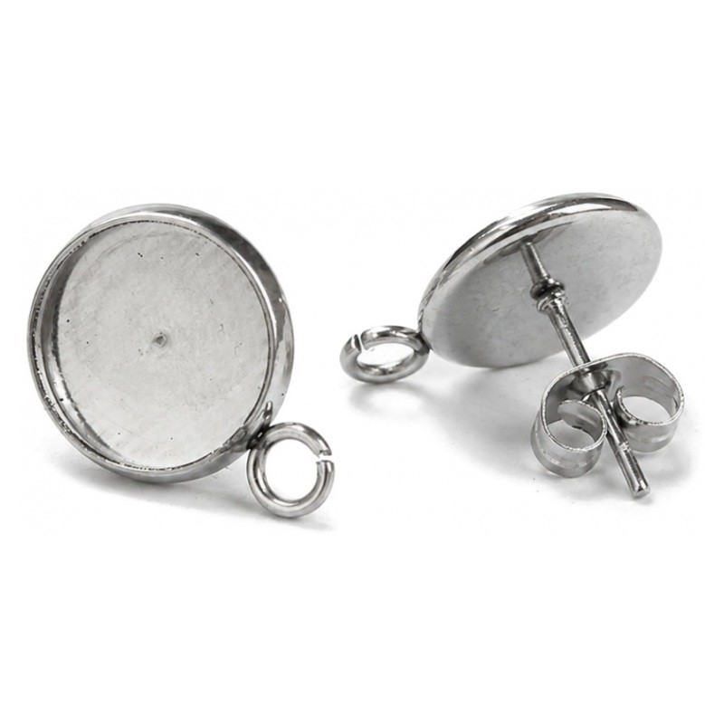 1 Paire de Supports Boucles d'Oreilles Puces avec Stoppeurs en Acier Inoxydable Argenté pour Cabochon 10mm