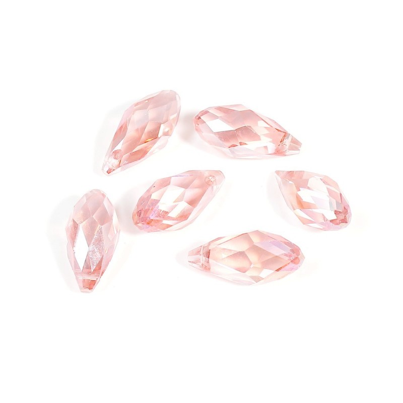 4 Breloques Goutte en Verre à Facette Transparent, Rose ou Bleu 17x8mm