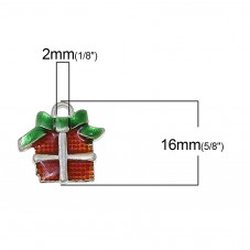 2 Breloques Cadeaux de Noël en Émail Rouge Métal Argenté ou Doré 16mm
