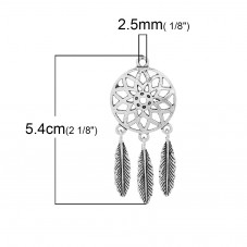 2 Breloques Pendentif Attrape-Rêves Argenté 54x24mm