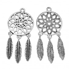 2 Breloques Pendentif Attrape-Rêves Argenté 54x24mm