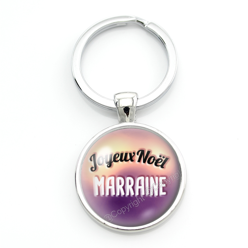 Porte-clé en Verre "Joyeux Noël Marraine" Cadeau de Noël Original Tendresse