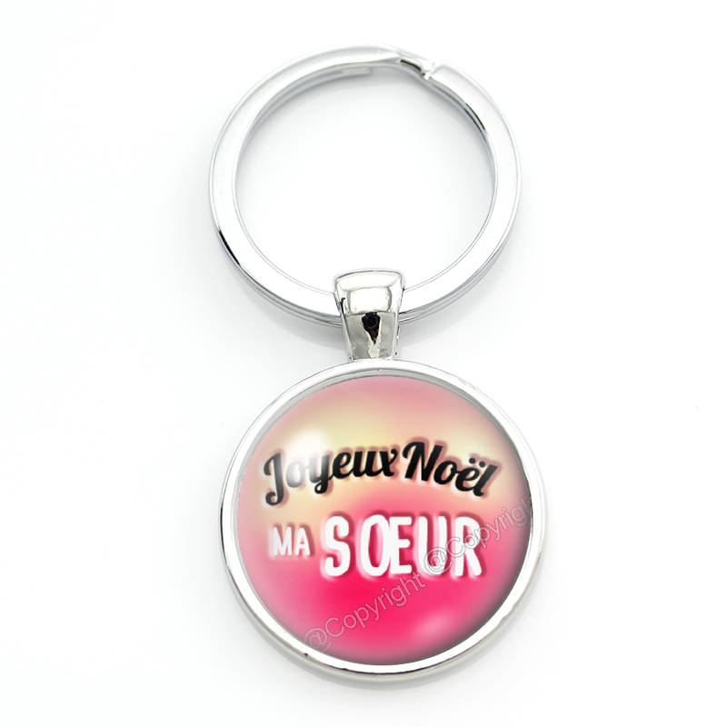 Porte-clé en Verre "Joyeux Noël ma Soeur" Cadeau de Noël Original Tendresse