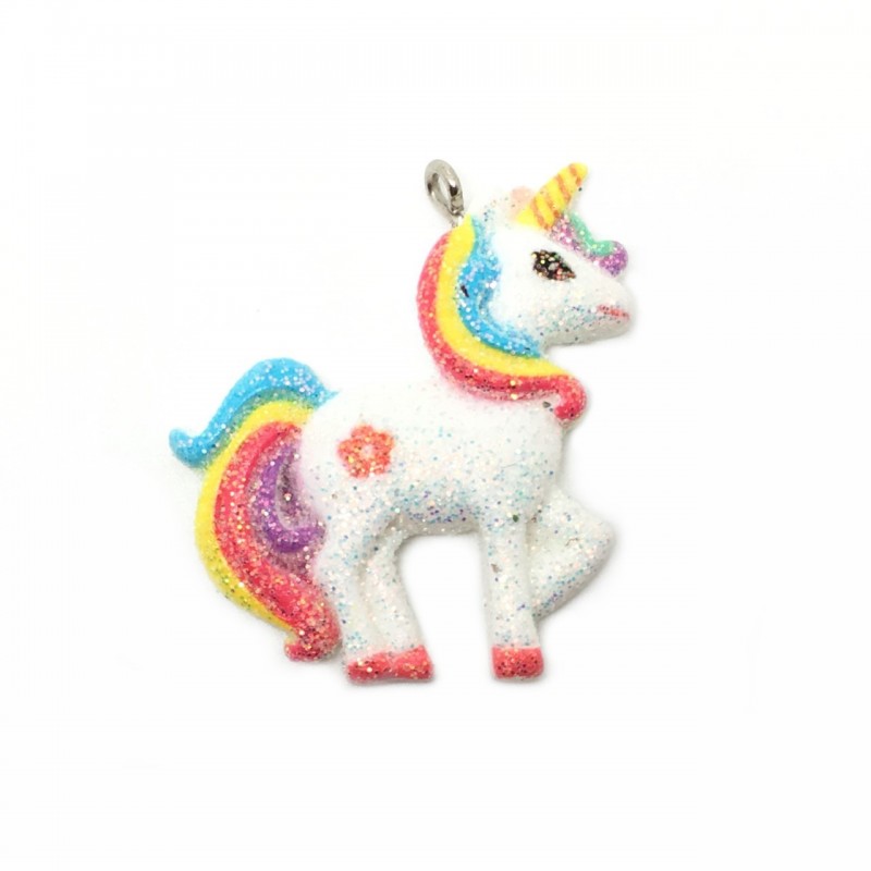 Breloque Licorne Poney Arc-en-Ciel en Résine 32mm