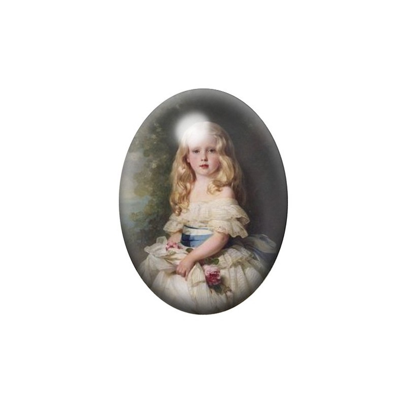 Cabochon en Verre Illustré Peinture Petite Fille Noblesse 13x18, 18x25 ou 30x40mm