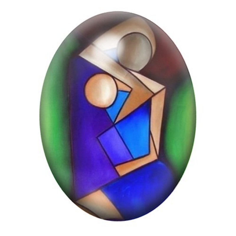 Cabochon en Verre Illustré Mère et Enfant Géométriques 13x18, 18x25 ou 30x40mm