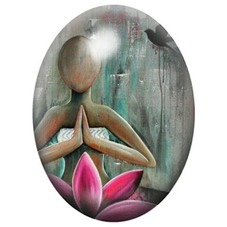Cabochon en Verre Illustré Femme en Méditation au Lotus Rose 13x18, 18x25 ou 30x40mm pour la création de bijoux fantaisie - DIY