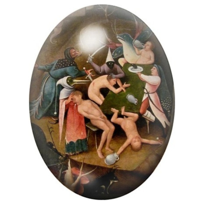 Cabochon en Verre Illustré Figures Nues et Oiseaux Fantastiques 13x18, 18x25 ou 30x40mm