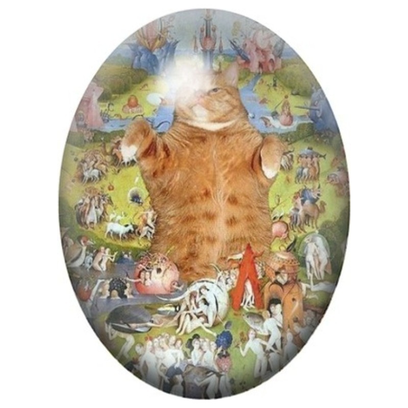 Cabochon en Verre Illustré Chat Géant au Jardin des Délices 13x18, 18x25 ou 30x40mm