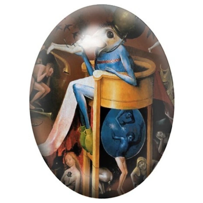 Cabochon en Verre Illustré Homme-Oiseau au Tambour de Bosch 13x18, 18x25 ou 30x40mm