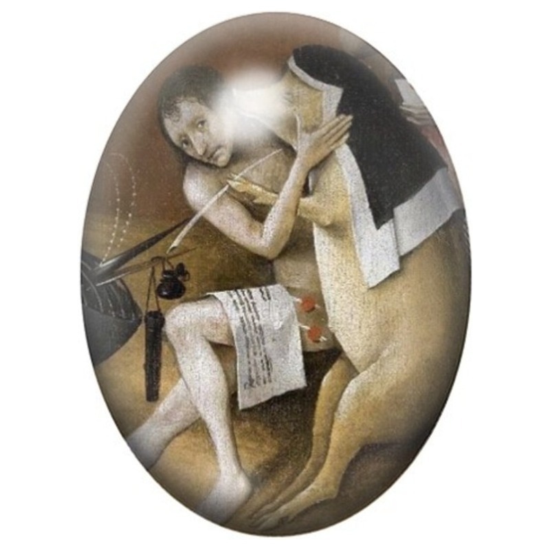 Cabochon en Verre Illustré Femme Musicienne et Créatures de Bosch 13x18, 18x25 ou 30x40mm