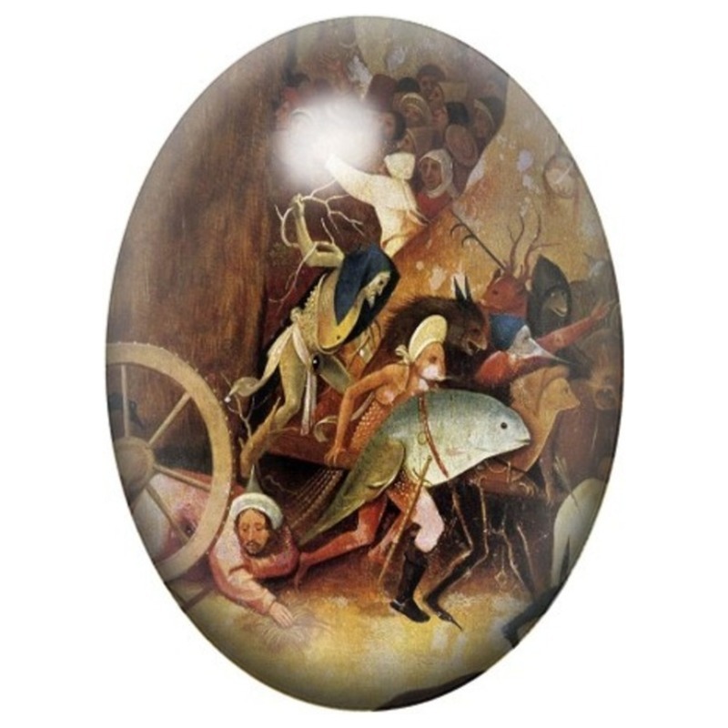 Cabochon en Verre Illustré Créatures Fantastiques et Cavalier de Bosch 13x18, 18x25 ou 30x40mm
