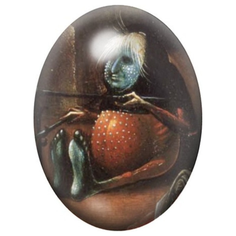 Cabochon en Verre Illustré Créature à la Fraise de Bosch 13x18, 18x25 ou 30x40mm