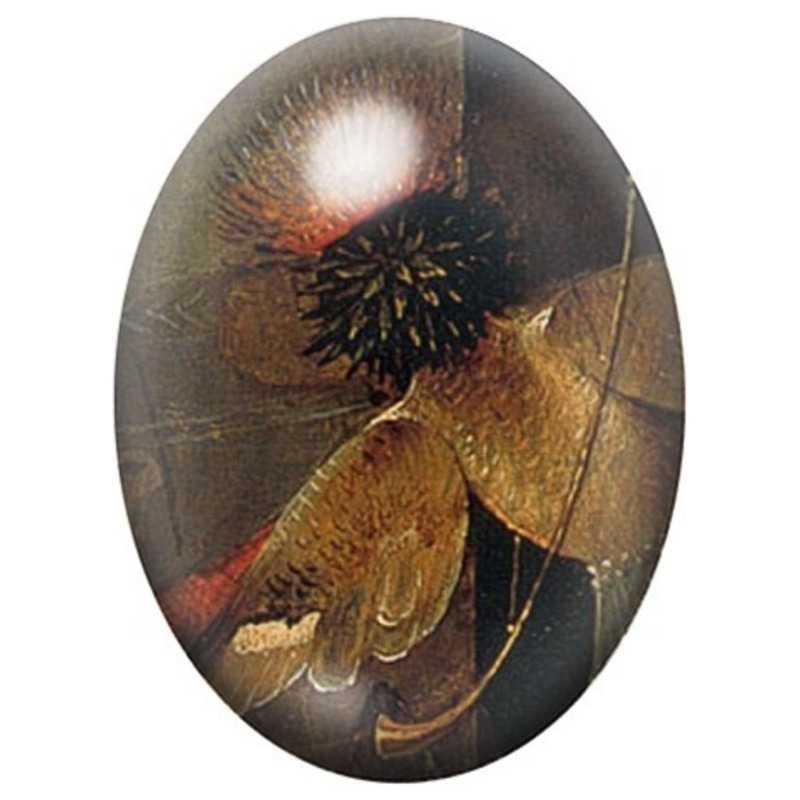 Cabochon en Verre Illustré Oiseau Sombre aux Épines de Bosch 13x18, 18x25 ou 30x40mm