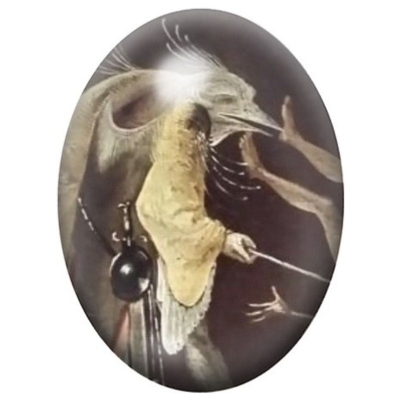 Cabochon en Verre Illustré Créature au Bec et aux Insectes de Bosch 13x18, 18x25 ou 30x40mm