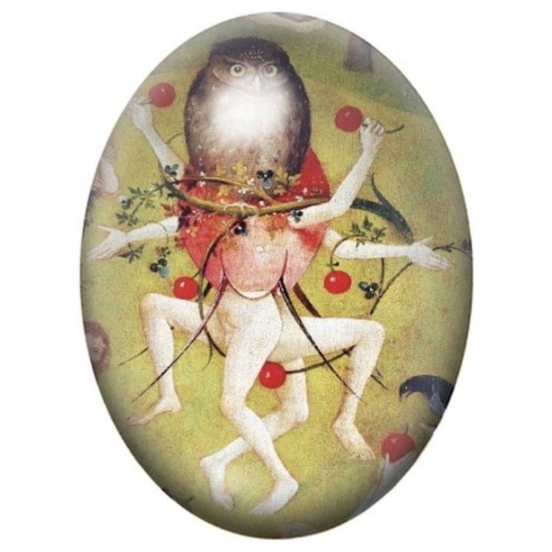Cabochon en Verre Illustré Homme-Crapaud aux Fruits Rouges de Bosch 13x18, 18x25 ou 30x40mm