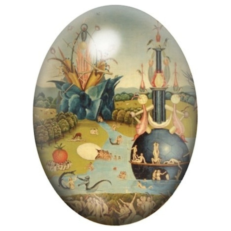 Cabochon en Verre Illustré Jardin Fantastique aux Fontaines de Bosch 13x18, 18x25 ou 30x40mm