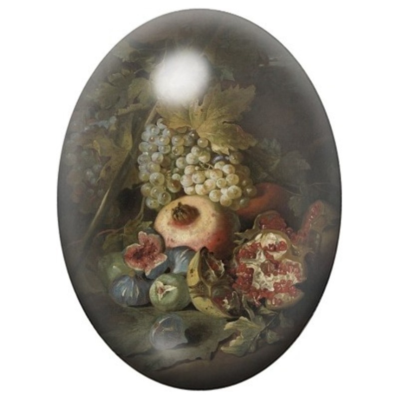Cabochon en Verre Illustré Nature Morte aux Fleurs et aux Raisins 13x18, 18x25 ou 30x40mm
