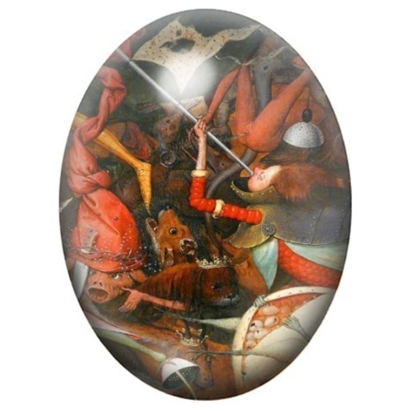 Cabochon en Verre Illustré Démons Musiciens aux Trompettes de Brueghel 13x18, 18x25 ou 30x40mm
