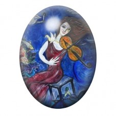 Cabochon en Verre Illustré Violoniste Bleu et Colombe de Chagall 13x18, 18x25 ou 30x40mm pour la création de bijoux fantaisie - 