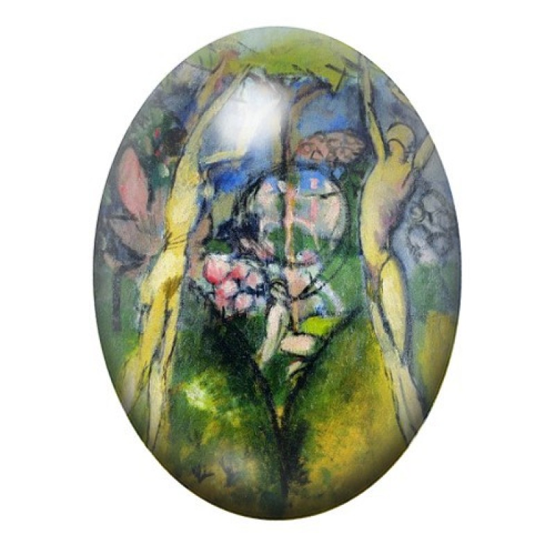 Cabochon en Verre Illustré Paysage Fleuri Abstrait de Duchamp 13x18, 18x25 ou 30x40mm