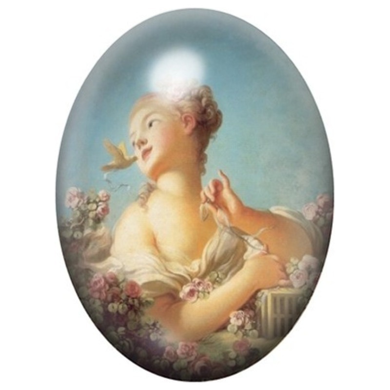 Cabochon en Verre Illustré Jeune Fille Libérant un Oiseau 13x18, 18x25 ou 30x40mm
