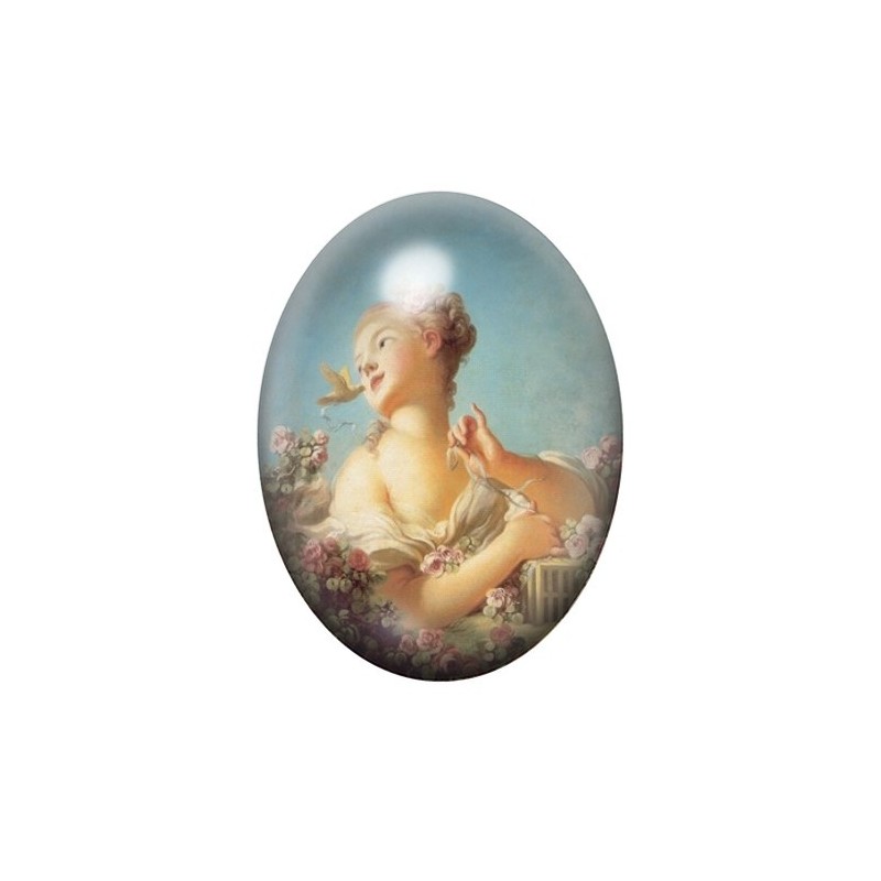 Cabochon en Verre Illustré Peinture "Jeune Fille délivrant un oiseau" Fragonard 13x18, 18x25 ou 30x40mm