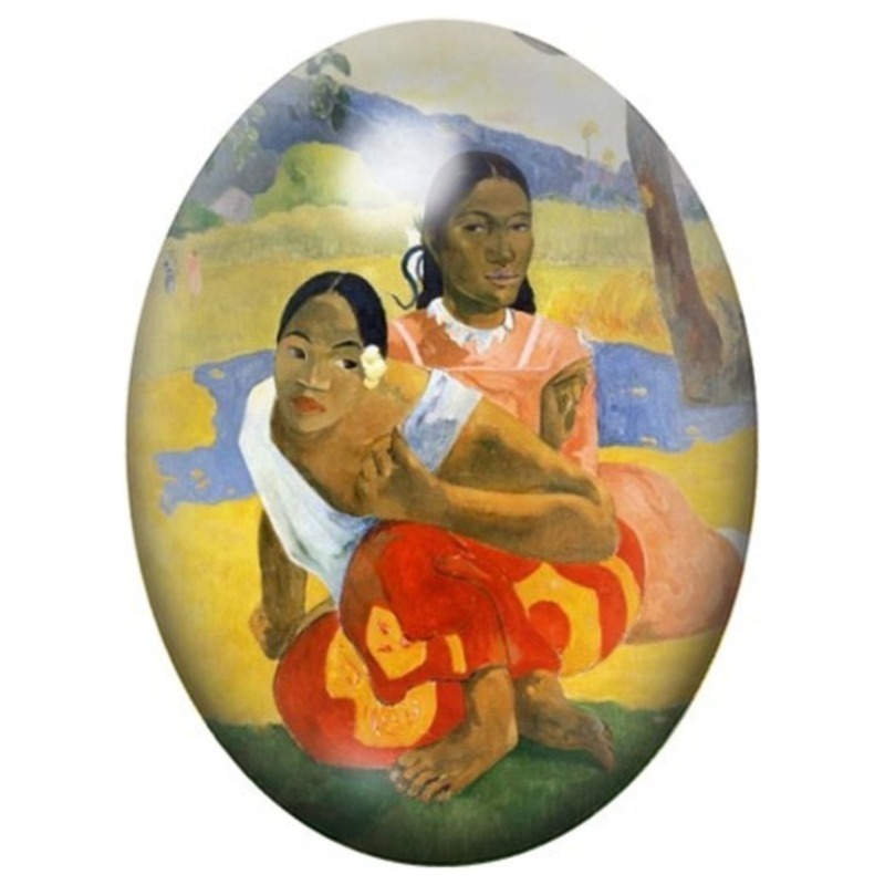 Cabochon en Verre Illustré Femmes Tahitiennes Assises de Gauguin 13x18, 18x25 ou 30x40mm
