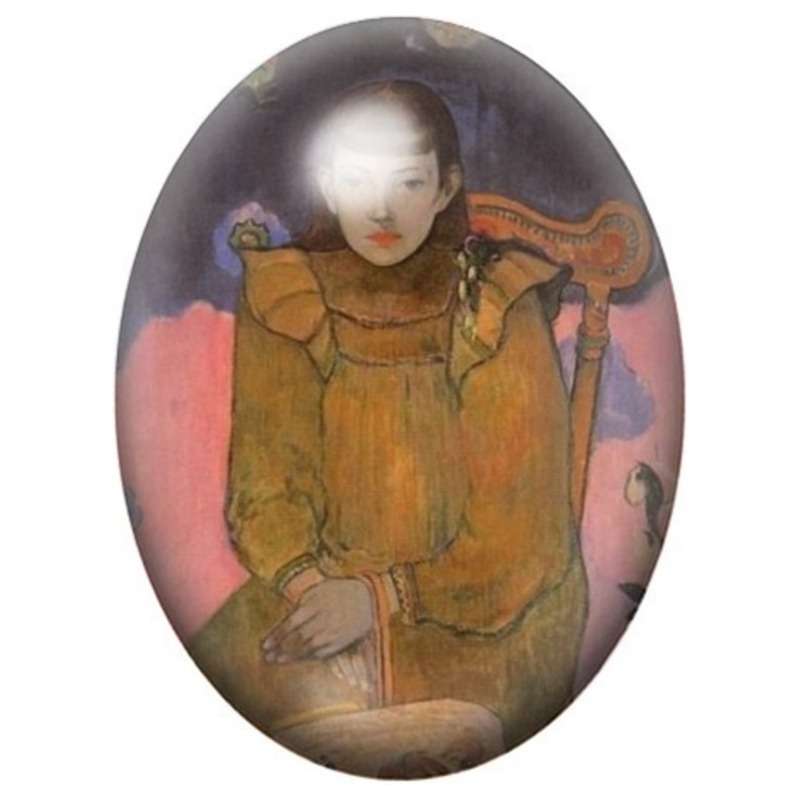 Cabochon en Verre Illustré Femme Assise en Robe Ocre de Gauguin 13x18, 18x25 ou 30x40mm