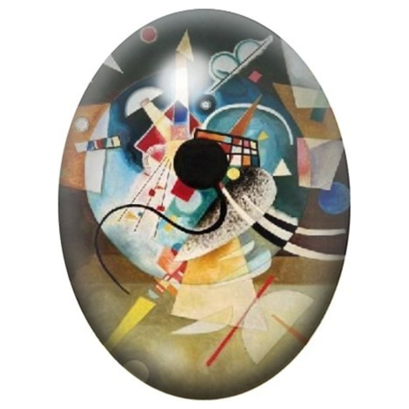 Cabochon en Verre Illustré Composition Abstraite au Cercle Noir 13x18, 18x25 ou 30x40mm