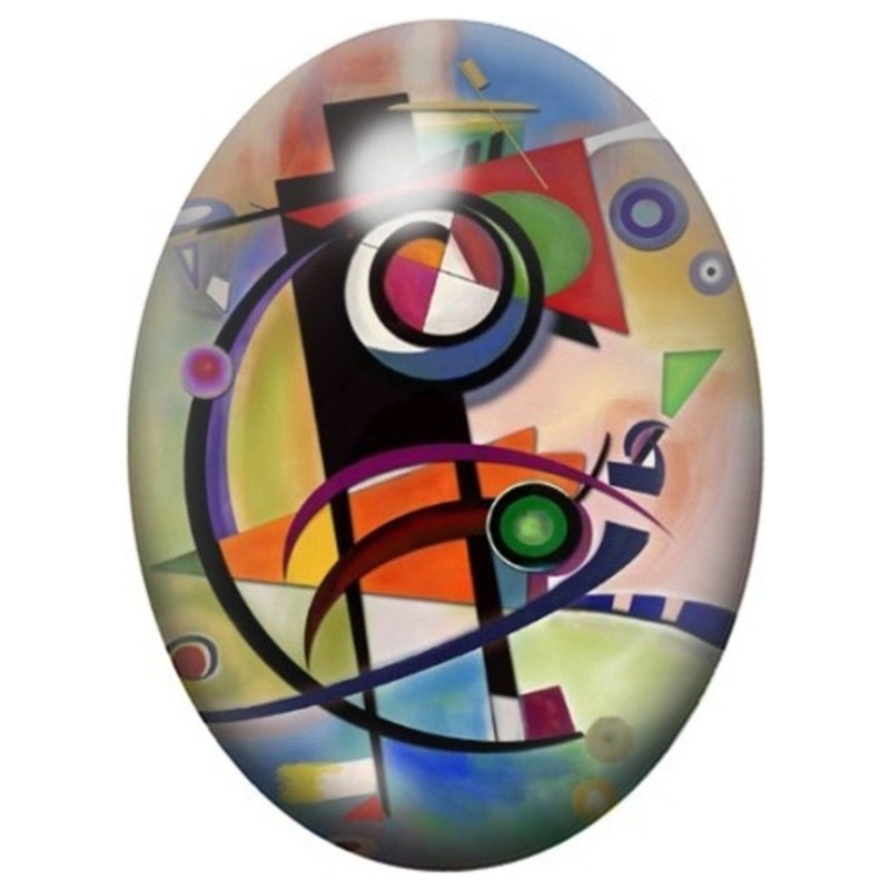 Cabochon en Verre Illustré Composition au Cercle Central 13x18, 18x25 ou 30x40mm