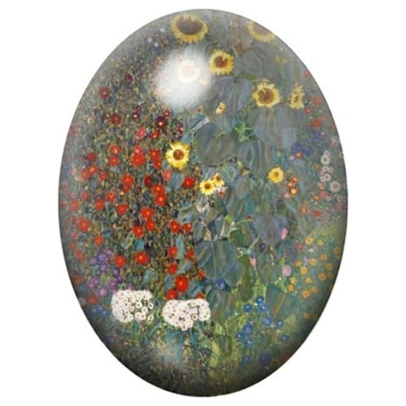 Cabochon en Verre Illustré Jardin aux Tournesols de Klimt 13x18, 18x25 ou 30x40mm