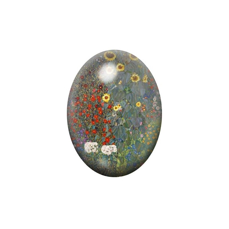 Cabochon en Verre Illustré Peinture "Jardin aux tournesols" Klimt 13x18, 18x25 ou 30x40mm