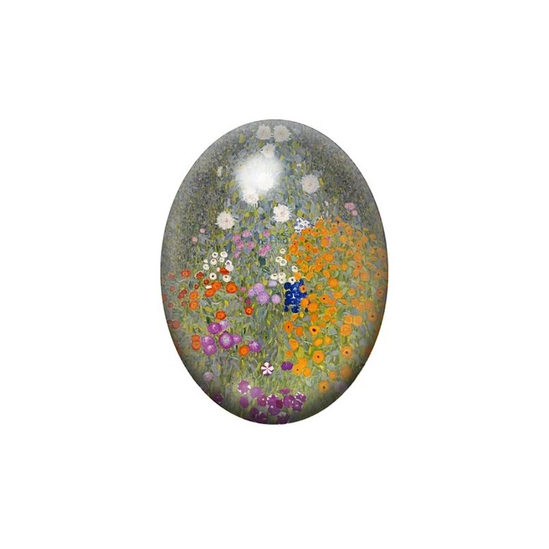 Cabochon en Verre Illustré Peinture "Jardin de cottage" Klimt 13x18, 18x25 ou 30x40mm