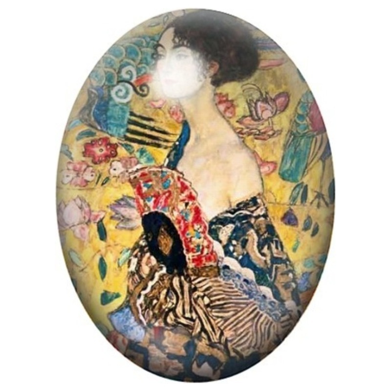 Cabochon en Verre Illustré La Dame à l’Éventail de Klimt 13x18, 18x25 ou 30x40mm