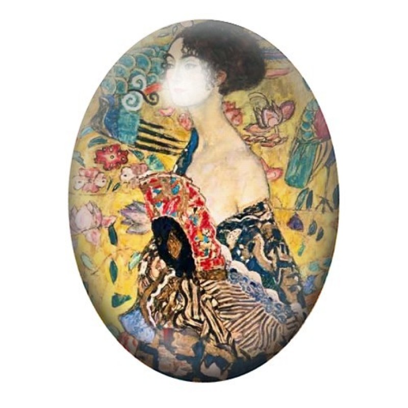 Cabochon en Verre Illustré Peinture "La dame à l'éventail" Klimt 13x18, 18x25 ou 30x40mm