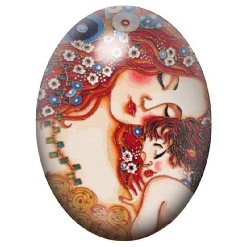 Cabochon en Verre Illustré Mère et Enfant de Klimt 13x18, 18x25 ou 30x40mm