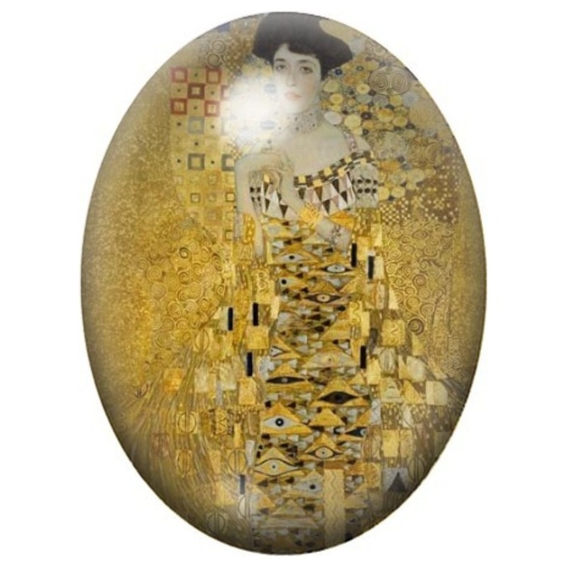 Cabochon en Verre Illustré Portrait d’Adèle Bloch-Bauer de Klimt 13x18, 18x25 ou 30x40mm