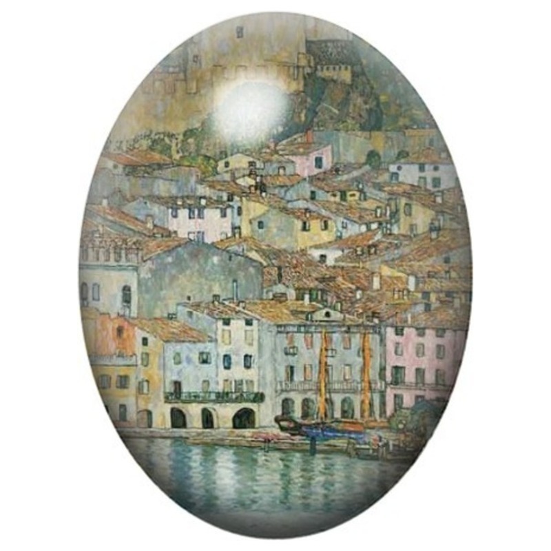 Cabochon en Verre Illustré Malcesine sur le Lac de Garde de Klimt 13x18, 18x25 ou 30x40mm