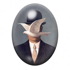Cabochon en Verre Illustré Homme au Chapeau Melon et à la Colombe 13x18, 18x25 ou 30x40mm pour la création de bijoux fantaisie -