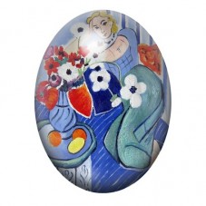 Cabochon en Verre Illustré Femme au Bouquet et aux Fruits de Matisse 13x18, 18x25 ou 30x40mm pour la création de bijoux fantaisi