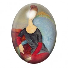 Cabochon en Verre Illustré Femme Assise en Robe Noire et Rouge 13x18, 18x25 ou 30x40mm pour la création de bijoux fantaisie - DI
