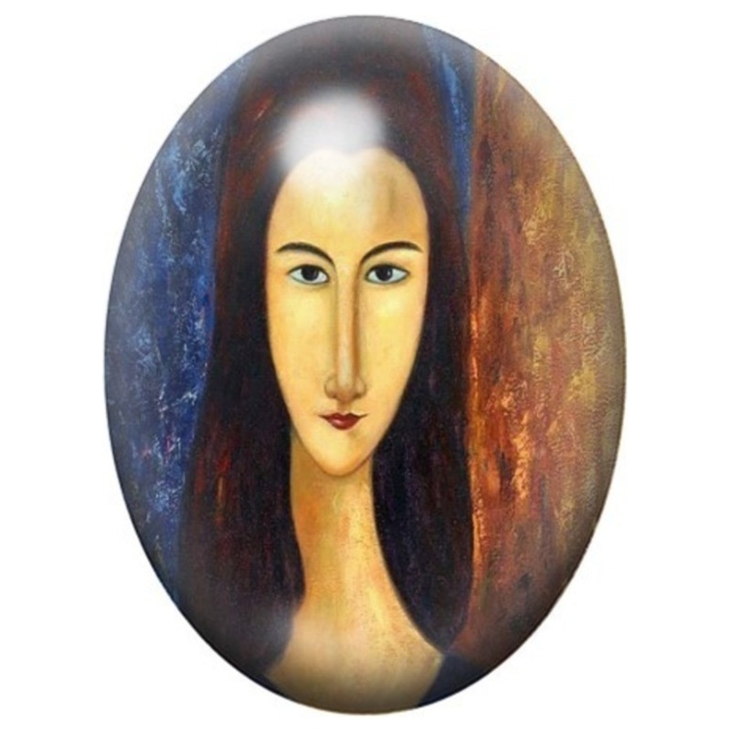 Cabochon en Verre Illustré Portrait de Femme aux Longs Cheveux 13x18, 18x25 ou 30x40mm