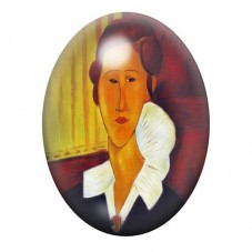 Cabochon en Verre Illustré Femme au Grand Col Blanc 13x18, 18x25 ou 30x40mm pour la création de bijoux fantaisie - DIY