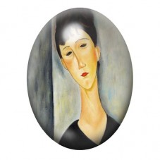 Cabochon en Verre Illustré Femme au Long Cou et Cheveux Courts 13x18, 18x25 ou 30x40mm pour la création de bijoux fantaisie - DI